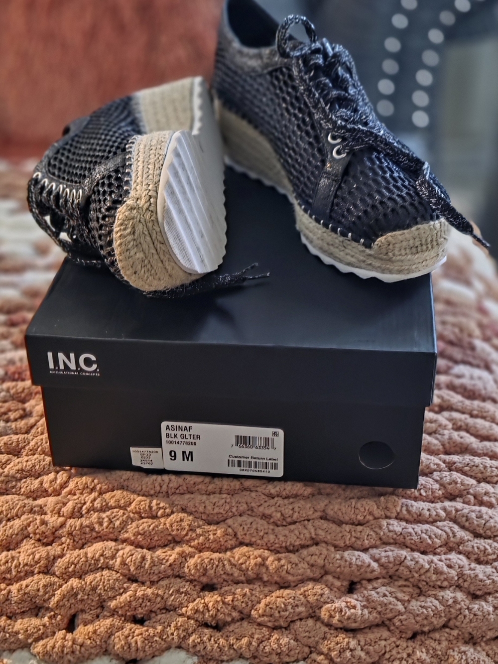 INC International Concepts Black Mesh Espadrille Platform Sneakers